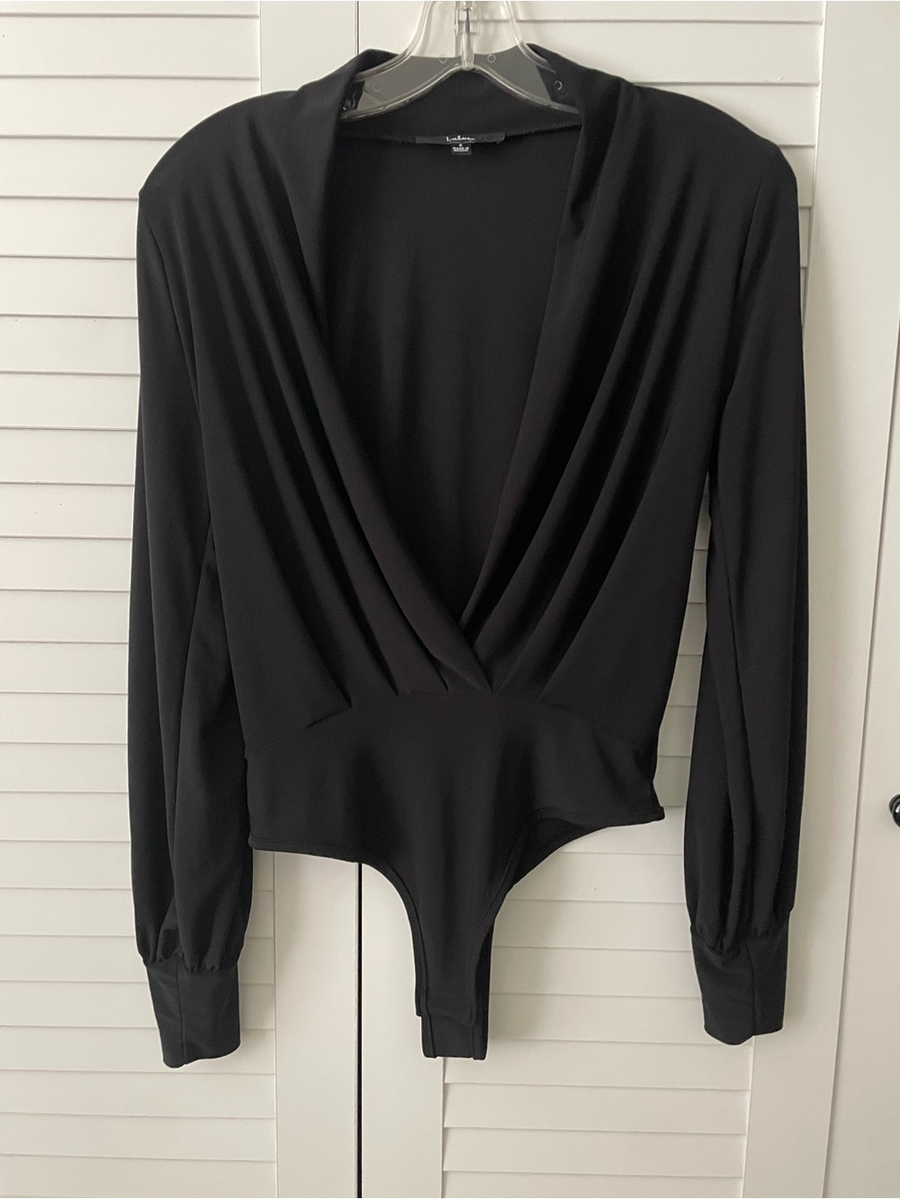 Lulu's Black V Neck Open Sleeve Bodysuit Y2K Going Out Top - Picture 2 of 5